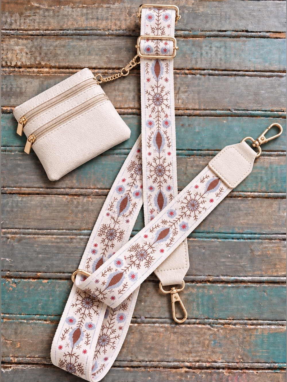 Cream Floral Phone Crossbody Strap with Detachable Mini Wallet